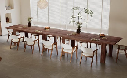 JassmiPkwy 55-86 Inch Expandable Dining Table for 8 People, Large Rectangular Wooden Indoor Dinner Tables, Kitchen Dining Table for Home,Brown