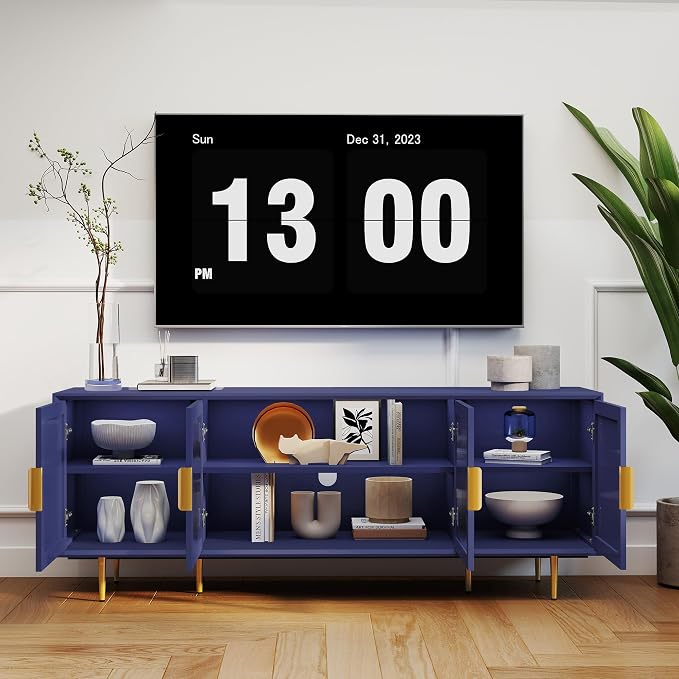 Blue TV Stand for TVs up to 75 Inch, 66" Modern Entertainment Center with Glass Door Storage, TV Cabinet Media Console for Living Room, Bedroom, Under TV Cabinet