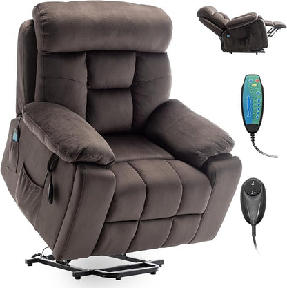 FUNECORP Power Lift Recliner Chair with Massage and Heating Functions,Velvet Sofa with 2 Remote Controls and Two Cup Holders,Recline up to 160 Degrees,Suitable for Living Room