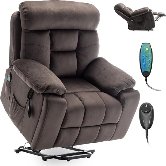 FUNECORP Power Lift Recliner Chair with Massage and Heating Functions,Velvet Sofa with 2 Remote Controls and Two Cup Holders,Recline up to 160 Degrees,Suitable for Living Room