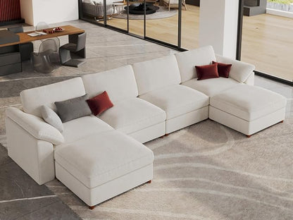 EASE MOOSE Oversized U Shape Sectional Couch Wide Deep seat Sectional Sofa, Comfortable Oversized White Cloud Modular Sofa