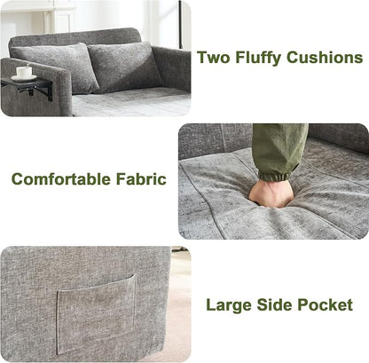 45" Oversize 3-in-1 Sleeper Chair Pull Out Bed, 75" Long Single Sleeper Sofa Bed with Wing Table and Side Pocket for Living Room, Bedroom, Small Space, Gray