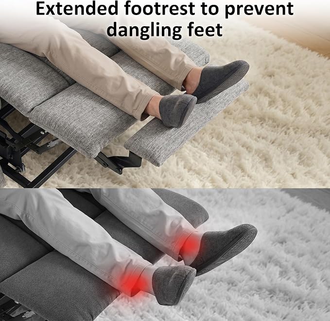 MCombo Power Lift Recliner Chair with Extended Footrest for Elderly People, Fabric 7287 (Light Grey, Medium)