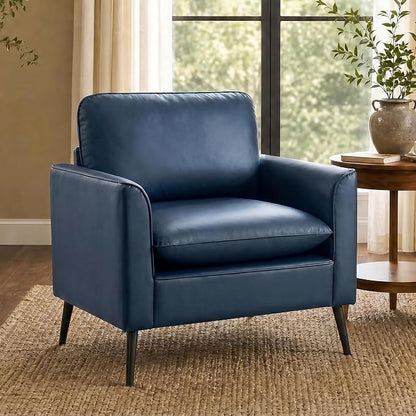 TYBOATLE Leather Accent Chair, Mid-Century Modern Comfy Living Room Chairs, Cozy Office Reading Chair, Reception Armchairs for Bedroom, Office, Waiting Room (Blue)