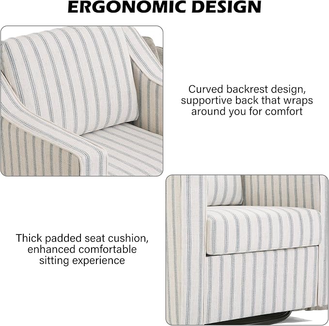 Swivel Accent Chair, Modern Round Barrel Arm Chair for Living Room, Bedroom, Comfy Club Reading Chairs for Adults (Pinstripe Light Blue, Set of 2)