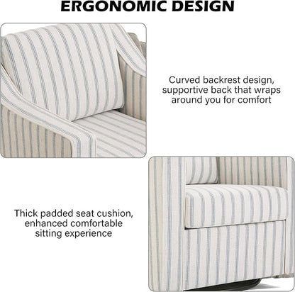 Swivel Accent Chair, Modern Round Barrel Arm Chair for Living Room, Bedroom, Comfy Club Reading Chairs for Adults (Pinstripe Light Blue, Set of 2)