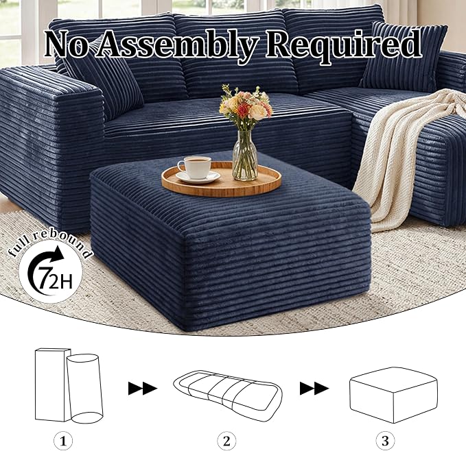Corduroy Ottoman, Modern Boneless Cloud Foot Rest Foam Support, Oversized Modular Sectional Sofa Stool for Living Room, Bedroom & Small Spaces, No Assembly Required