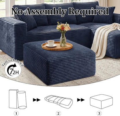 Corduroy Ottoman, Modern Boneless Cloud Foot Rest Foam Support, Oversized Modular Sectional Sofa Stool for Living Room, Bedroom & Small Spaces, No Assembly Required