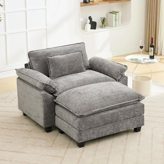 Oprisen 53" Modular Sectional Sofa, Comfy Cloud Couch Sectional Sofa with Ottoman, Chenille Sofa Sleeper Deep Seat Sofa with Throw Pillows for Living Room (Light Gray)