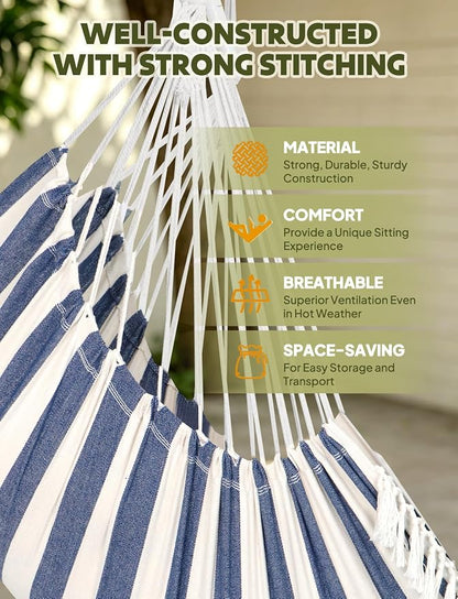 Chihee Hammock Chair Hanging Swing Max 500 Lbs 2 Cushions Included Metal Spreader Bar with Anti-Slip Grooves Portable Hanging Chair Side Pocket Large Macrame Bohemian Chair Indoor Outdoor