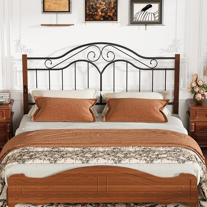 Headboard for King Size Bed Frame with Charging Station USB & Type C Ports | Vintage Platform Bed Headboard Only,Adjustable,Iron Legs,Easy Assembly,Black