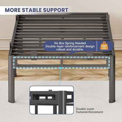 20 Inch Twin Bed Frames, Double Layer Heavy Duty Metal Bed Frames, Platform bedframe with Round Corner Legs, No Box Spring Needed, Headboard Holes, Easy Assembly