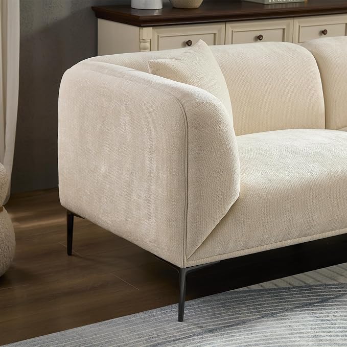 82.68" Modern Luxury Fabric Sofa Couch with Metal Legs, Upholstered 3-Seater Sofa for Living Room, Easy Assembly Contemporary Linen Couch, Stylish Comfort Seating for Apartment & Home(White)