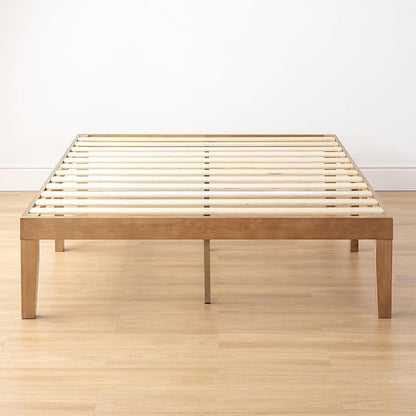 Mellow Naturalista Classic 16 Inch Solid Wood Platform Bed with Wooden Slats, Natural Pine, Queen