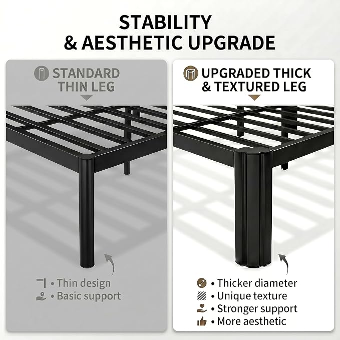 Allewie Metal Twin Bed Frame, 14 Inch 3500LBS Heavy Duty Platform Bed with Rounded Corner & Under Bed Storage, No Box Spring Needed, Noise Free, Easy Assembly, Black