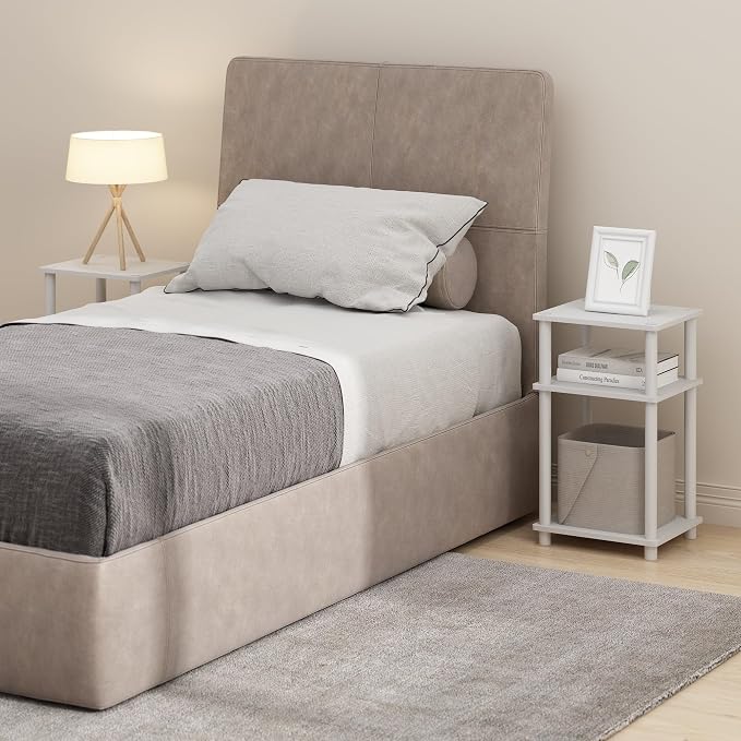 Furinno Just Turn-N-Tube Open Storage Nightstand, 1 Pack, 3-Tier, White/White