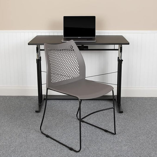 Flash Furniture Hercules Series Contoured Lobby Chairs with Air-Vent Honeycomb Backs, Ergonomic Stacking Chairs for Offices, Set of 5, Gray
