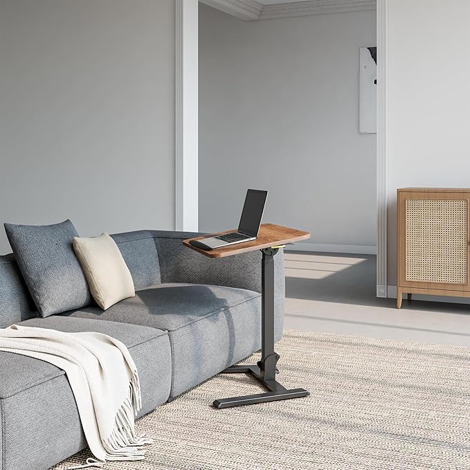 alawooder 25" Mobile Folding Desk: Pneumatic Sit-Stand, No Assembly | 29-42" Height Adjustable Rolling Laptop Desk, Hidden Wheels, 0-90° Tilt Top. Ideal for Home Office, Craft & Study.