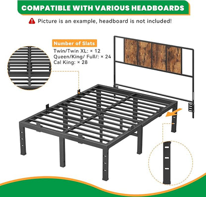 14 Inch Cal King Bed Frames, Heavy Duty Metal California Platform 3500 lbs Capacity, No Box Spring Needed, 6 Mattress Slide Stopper, Headboard Holes, Noise-Free, Easy Assembly