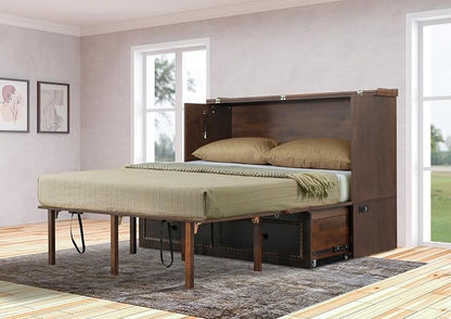 Mega Solutions Venetian Murphy Cabinet Bed with Deepest Storage Drawer On The Market and USB Charging Station 6 inch (Heritage Walnut, Queen)