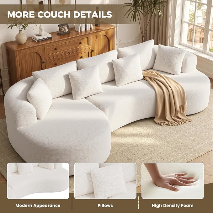 126" Oversized Curved Sectional Sofa for Living Room, Boneless Modern Couch with Chaise, Cloud Couch with 7 Pillows, No Assembly, Beige 1PCS