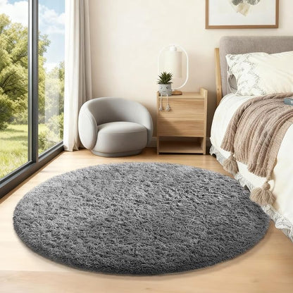 Ophanie Round Rug 5Ft Grey Circle Area Rugs,Fluffy Fuzzy Bedroom Carpet 5 Foot,Plush Shag Indoor Floor Gray Living Room Circular Decor for Kids Teen Boys Baby,Classroom with Over 99 pcs Pile fibers