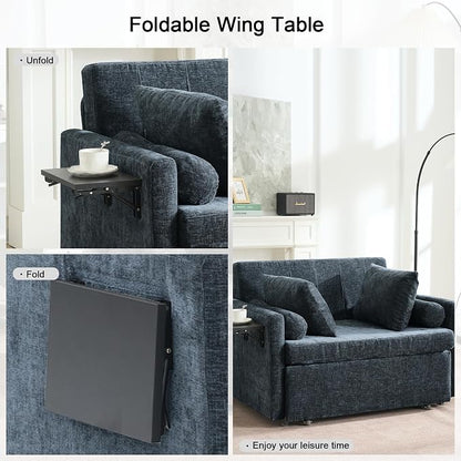 45" Oversize 3-in-1 Sleeper Chair Pull Out Bed, 75" Long Single Sleeper Sofa Bed with Wing Table and Side Pocket for Living Room, Bedroom, Small Space, Blue