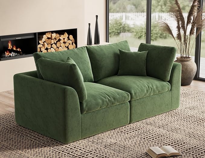 ohllob 78.9" Loveseat Sofa, Cloud Boneless Couches for Living Room, Modern Modular Sectional Sofa, Oversized, Green