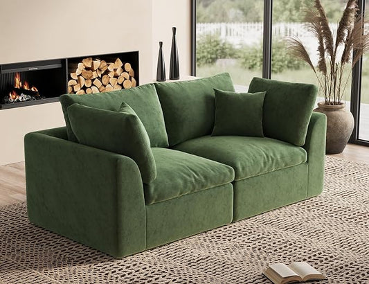ohllob 78.9" Loveseat Sofa, Cloud Boneless Couches for Living Room, Modern Modular Sectional Sofa, Oversized, Green