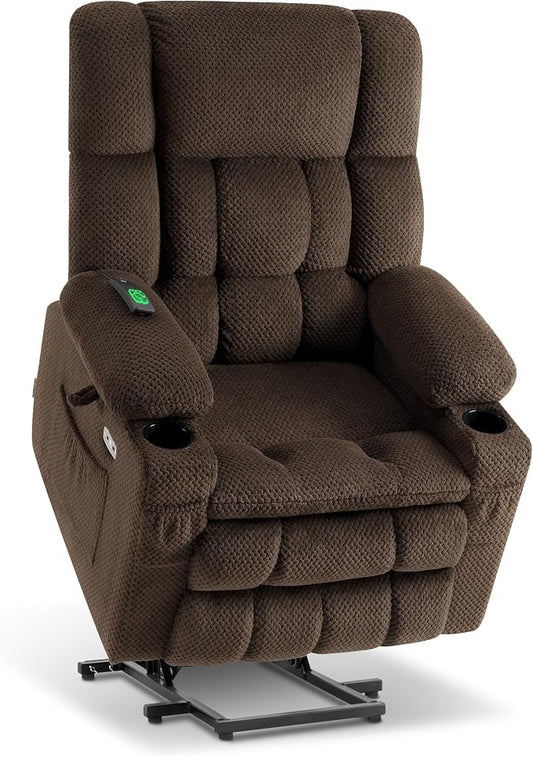 MCombo Large Dual Motor Power Lift Recliner Chair for Elderly, Zero Gravity Lift Chair with Heat and Massage, Infinite Position Lay Flat Recliner, USB Ports, Cup Holders, Fabric 7896 (Large, Mocha)