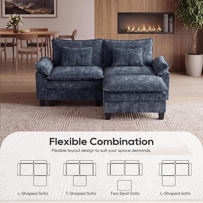 URRED Oversized Modular Sectional Sofa, 87" L Shaped Modern Comfy Cloud Couch with Movable Ottoman & Pillows, Deep Seat Couches for Living Room, Bedroom or Apartment (Chenille Blue, 87" L Shaped)