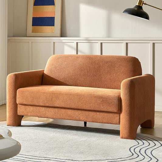HULALA HOME 60" Modern Curved Loveseat Sofa, Comfy Chenille Couch Small Love Seat with Wrapped Armrests, 2 Seater Sofa for Living Room, Easy Assembly, Orange