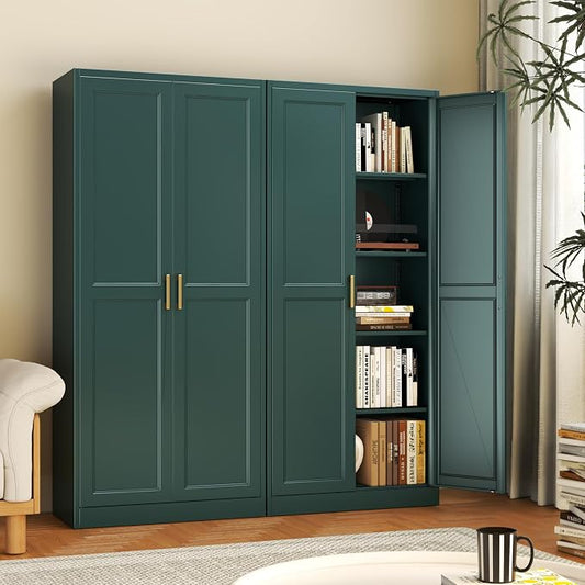 71" Metal Pantry Cabinet,Storage Cabinet with Doors and Shelves | Metal Storage Cabinet,Gold Handles,Adjustable Shelves,Magnetic Doors,Leveling Feet,Anti-tipping,for Kitchen/Garage Green