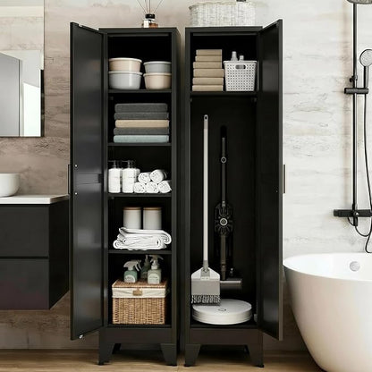 67“H Metal Narrow Kitchen Pantry Cabinet,Black Skinny Pantry Cabinet,Tall Narrow Bathroom Storage Cabinet with Adjustable Shelves,Slim and Thin Pantry Cabinets for Living Room Dining Room