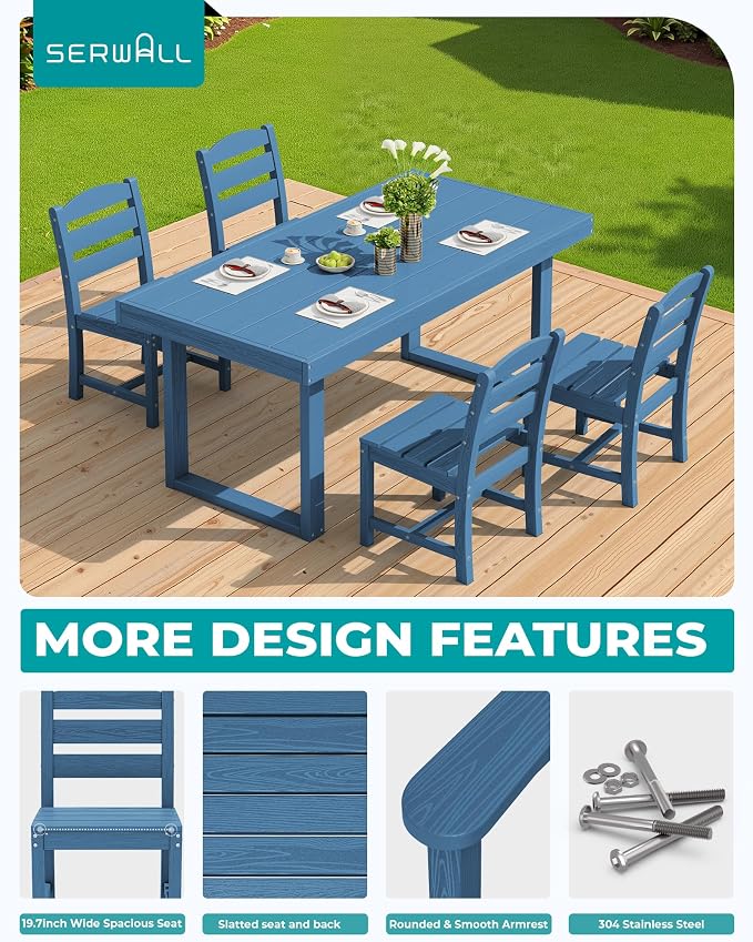 SERWALL HDPE Outdoor Dining Set for 4, 67'' Patio Table and Chairs Set | with Armless Seat