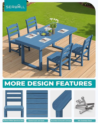 SERWALL HDPE Outdoor Dining Set for 4, 67'' Patio Table and Chairs Set | with Armless Seat