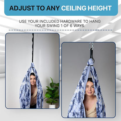 Indoor Sensory Swing for Kids or Outdoor – Holds 300lbs, Double-Layer, & 360° Swivel, Calming Compression Therapy Swing Hammock for Kids & Adults with All Hardware – Sensory-Motor Toys & Gifts