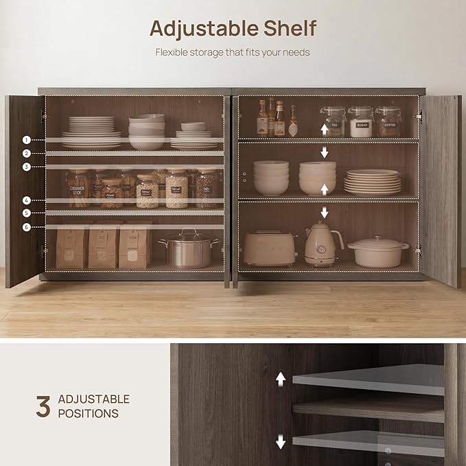 SICOTAS Buffet Cabinet with Storage Accent Sideboard Modern Credenza with Doors & Shelves Fluted Media Console Mid Century Coffee Bar Table for Living Room Kitchen Dining Room Hallway (4PCS)