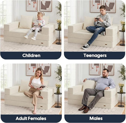 COMAX Futon Sofa Bed, Convertible Sofa Bed, Folding Boneless Couches | Boneless Couch for living room, 4‑in‑1 Fold Out Small Foldable Loveseat Floor Sleeper Mattress Lounge Space‑Saving, Beige