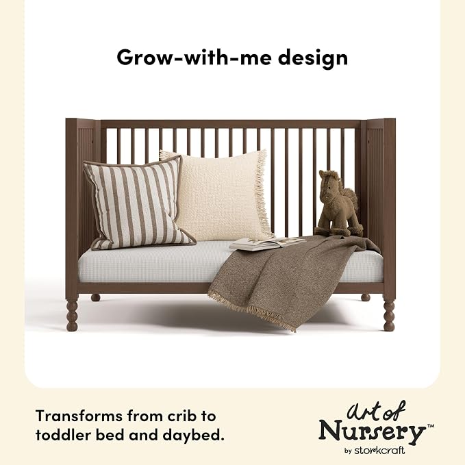 Storkcraft Rio 5-in-1 Convertible Crib and Toddler Guardrail – GREENGUARD Gold Certified, Toddler Bed Conversion Kit Included, Fits Baby Crib Mattress, Converts to Full Bed (Hazelnut)