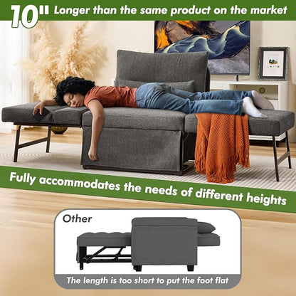 ZZW Sleeper Chair Bed Upgrade 4-in-1 to 5-in-1 Convertible Multi-fuction Sofa Chair w/Adjustable Backrest Assembly-Free Linen Folding Sofa Ottoman Bed for Living Room Apartment (Dark Grey)