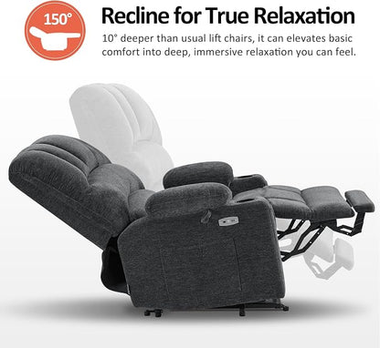MCombo Power Lift Recliner Chair for Elderly, Lift Chair with Heat and Massage, 150° Max Recline, Extra Wide Lift Recliner for Big People, Fabric R7096 (Medium-Wide, Dark Grey)