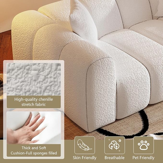 WHGBJA 70" Cloud Couch with Armset, Loveseat White Couch, Reclining | Chenille Fabric Sleeper Sofa, Recliner Couch Bed for Bedroom/Living Room, 2-3 Seater