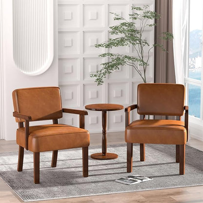 FAGAGA Accent Chairs Set of 2 with Table, PU Leather Living Room Chairs Oversize with Soft Seat and Armrests for Living Room Dinning Room Bedroom Reading Room Waiting Room