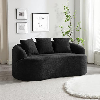 65" Boneless Loveseat Sofa Couch, Modern Comfy Curved Cloud Sofa, Chenille Deep Seat Love Seat Couches for Living Room, No Assembly, Black