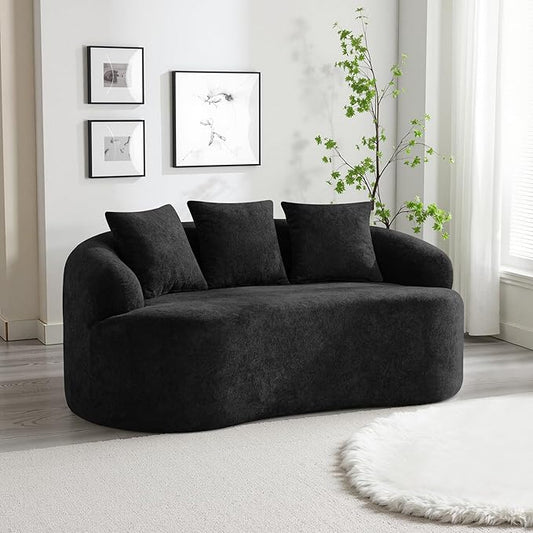 65" Boneless Loveseat Sofa Couch, Modern Comfy Curved Cloud Sofa, Chenille Deep Seat Love Seat Couches for Living Room, No Assembly, Black
