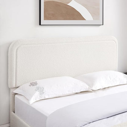 Ball & Cast Queen Size Bed Frame,Boucle Upholstered Platform Bed with Patented 2 Drawers Storage & Curved Stitched Headboard,Wooden Slats Support,No Box Spring Needed,Easy Assembly,Ivory