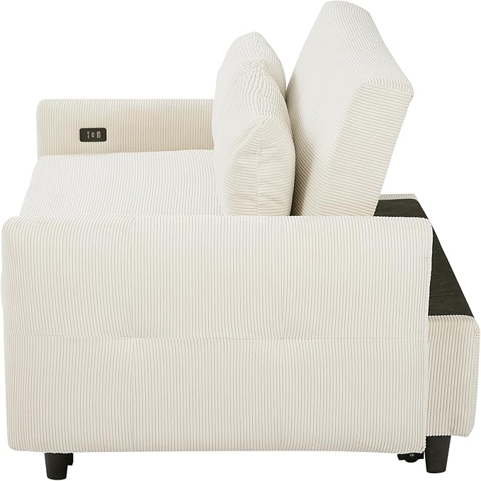 ERYE 57.5-Inch Loveseat Sofa with Pull Out Sleeper Couch Bed, Comfy Corduroy Upholstered Love Seat Sofa Convertible Sleeper Sofabed,Lounge Recliner Chaise Daybed | USB Charging Ports