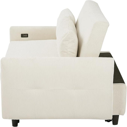 ERYE 57.5-Inch Loveseat Sofa with Pull Out Sleeper Couch Bed, Comfy Corduroy Upholstered Love Seat Sofa Convertible Sleeper Sofabed,Lounge Recliner Chaise Daybed | USB Charging Ports