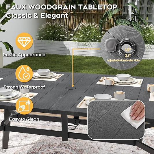 Outdoor Dining Set for 4,5pcs Patio Table and Chairs Set with Adjustable Umbrella Hole,37.8”x37.8” Square Metal Outdoor Table and Stackable Patio Chair for Yard, Garden, Porch